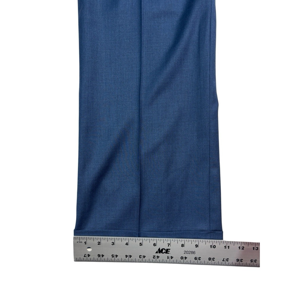 NEW vtg Bespoke Tailored 32x30 Blue Sharkskin Silk Pants Trousers Wide Leg Pleat - Picture 5 of 10